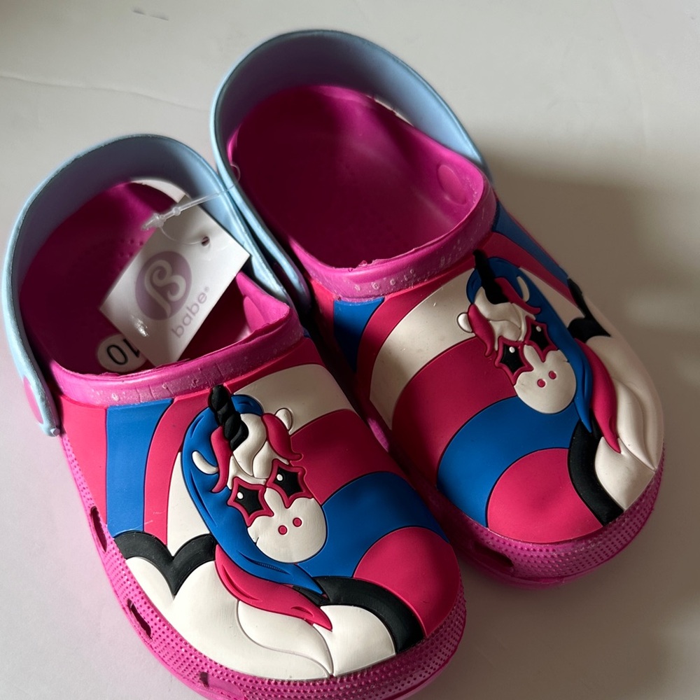 Babe Pink and Blue Unicorn Kids Shoes Sandals Clogs Beach,Pool